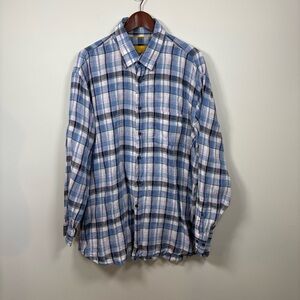 Robert Talbott Carmel Linen Plaid Button Down Shirt Men’s 2XL Coastal
